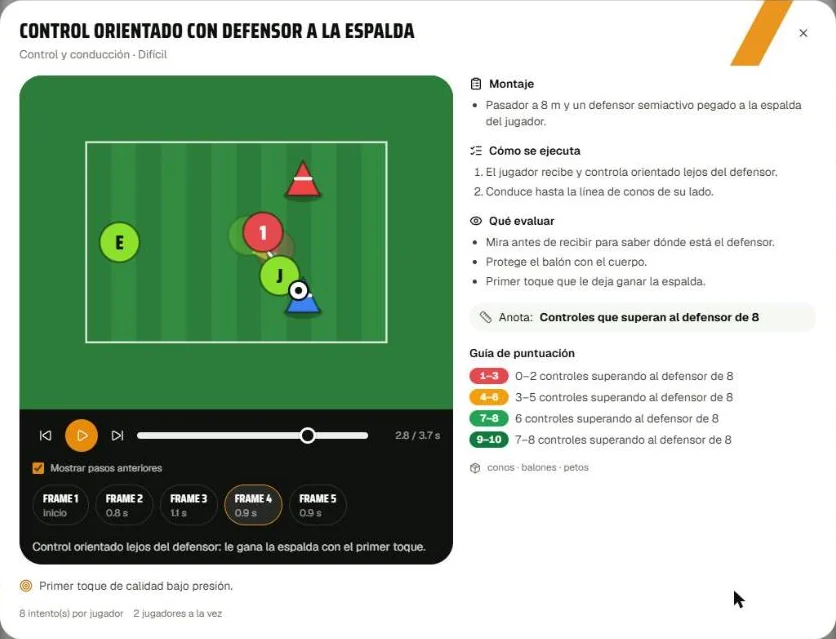 Evaluación de jugadores de fútbol con pruebas y capacidades en GD360
